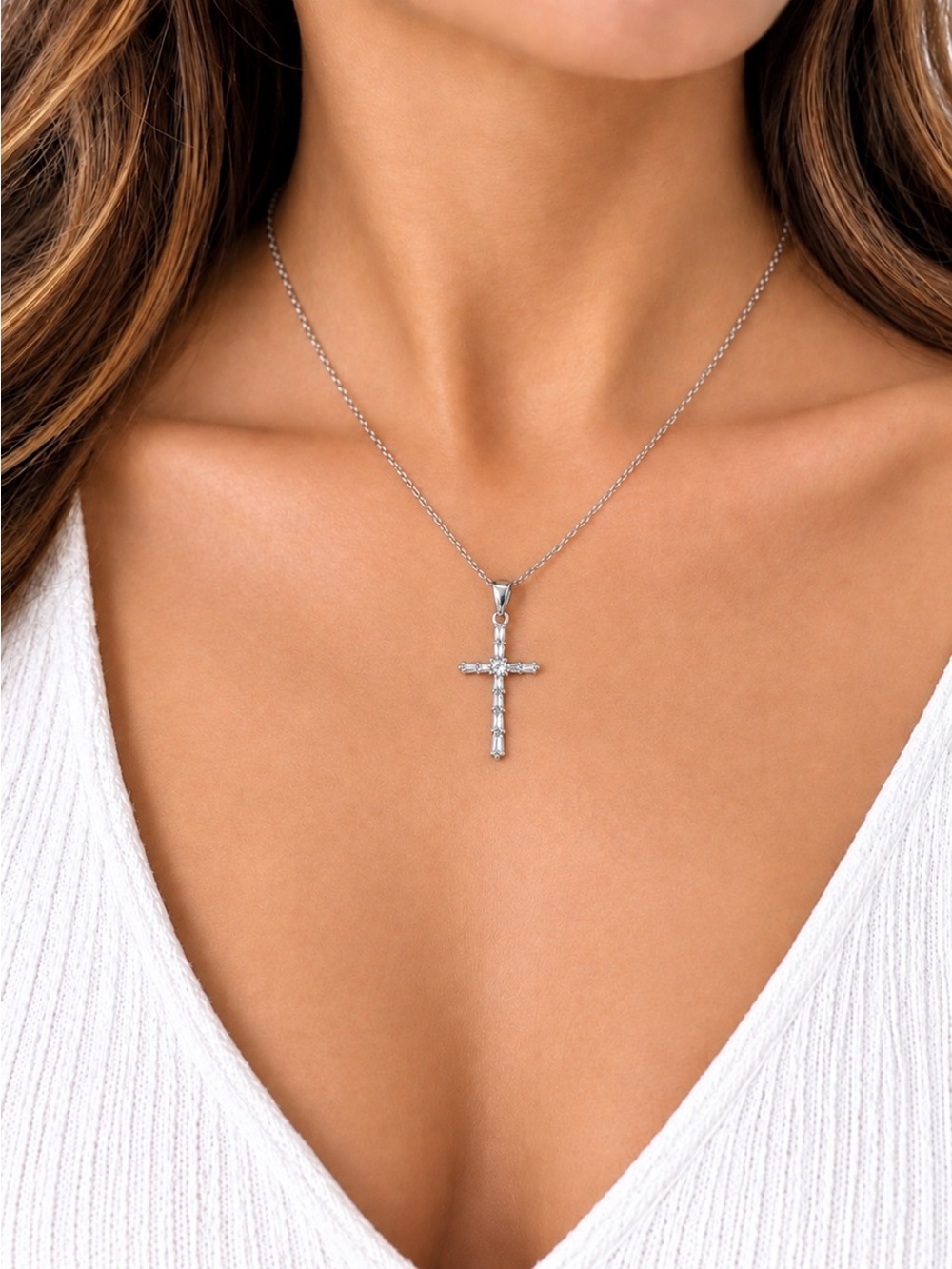 Tabitha Sterling Silver Cross Pendant Necklace